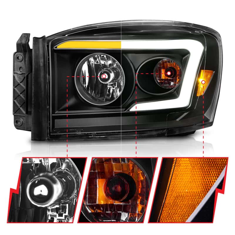 ANZO — ANZO 06-09 Dodge RAM 1500/2500/3500 Headlights Black Housing/Clear Lens (w/Switchback Light Bars)
Head Light Set
HdLtSet - view 4