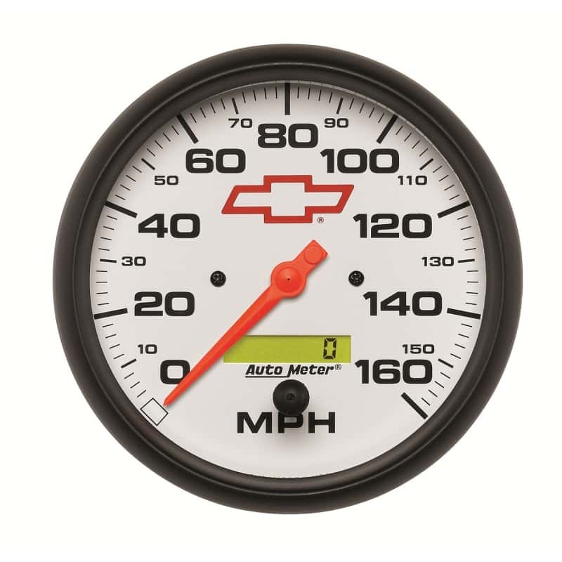AutoMeter — AutoMeter Gauge Speedometer 5in. 160MPH Elec. Programmable Chevy Red Bowtie White
5" SPEEDO, 160 MPH, - view 1
