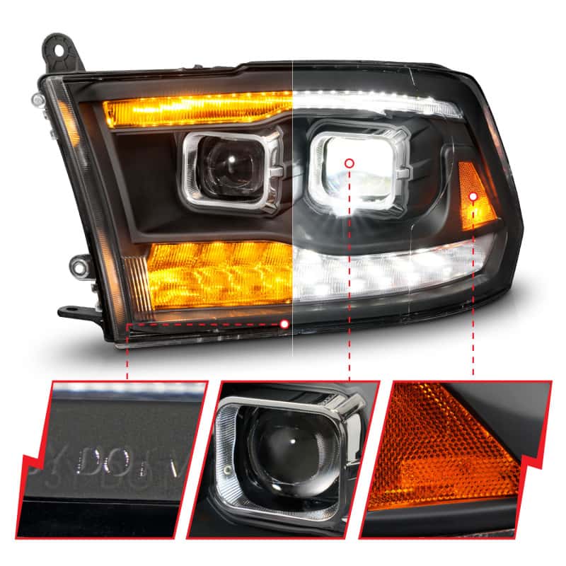ANZO — ANZO 09-18 Dodge Ram 1500/2500/3500 Full LED Proj Headlights w/Switchback Light Bar - Black
Head Light Set
HdLtSet - view 10