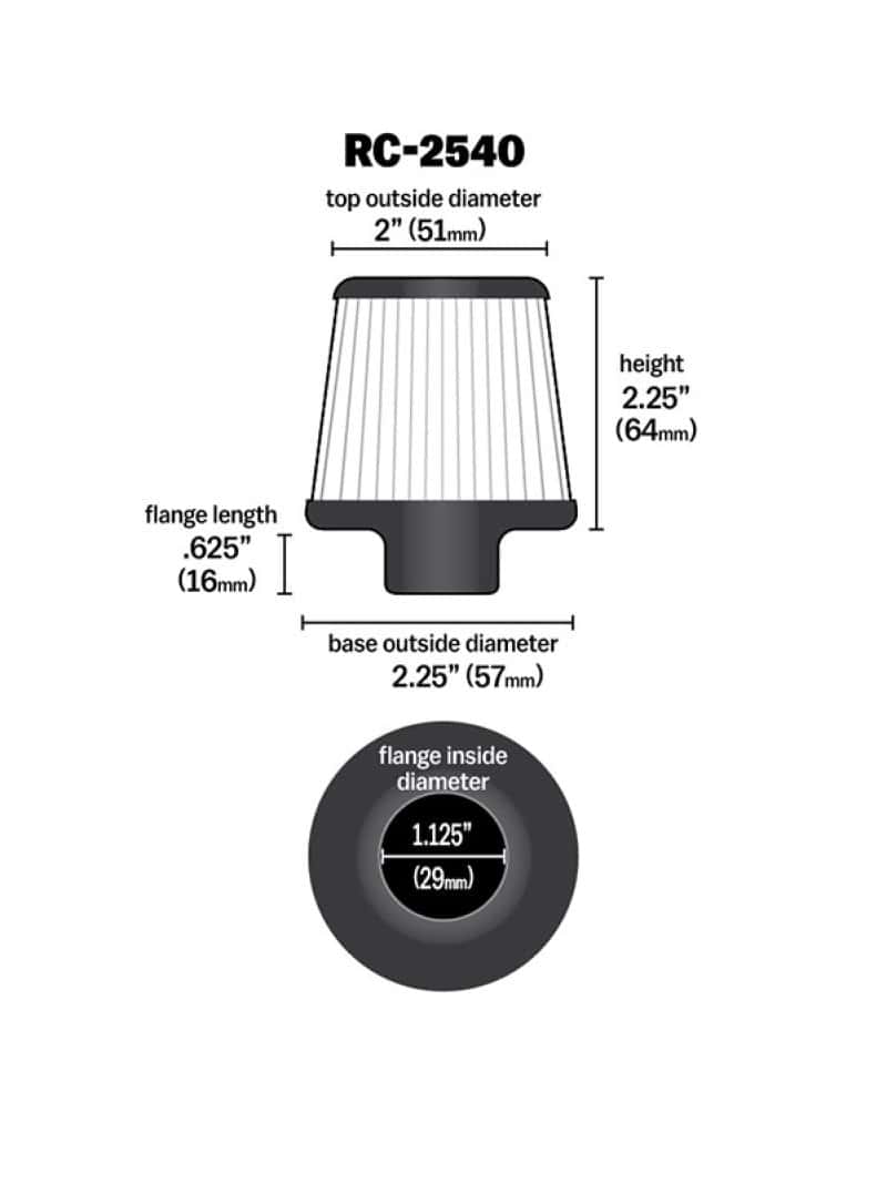 K&N Engineering — K&N Universal Chrome Filter 1 1/8 inch FLG / 2 1/4 inch Bottom / 2 inch Top / 2.5 inch Height
Universal Clamp-On A
Clamp-on Air Filter - view 3