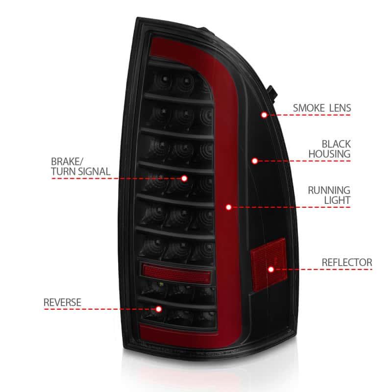 ANZO — ANZO 05-15 Toyota Tacoma Full LED Tail Lights w/Light Bar Sequential Black Housing Smoke Lens - view 8