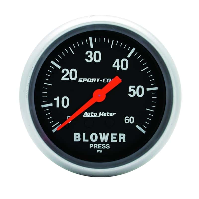 AutoMeter — Autometer Sport Comp Mechanical 2 5/8in 60 psi Blower Pressure Gauge
2-5/8" BLOWER PRESS, - view 1
