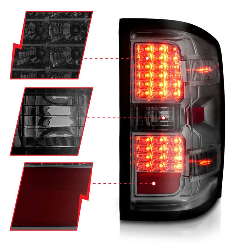 ANZO — ANZO 15-19 Chevy Silverado 2500HD/3500HD (Factory Halogen Only) LED Tail Lights Smoke w/Clear Lens - view 9
