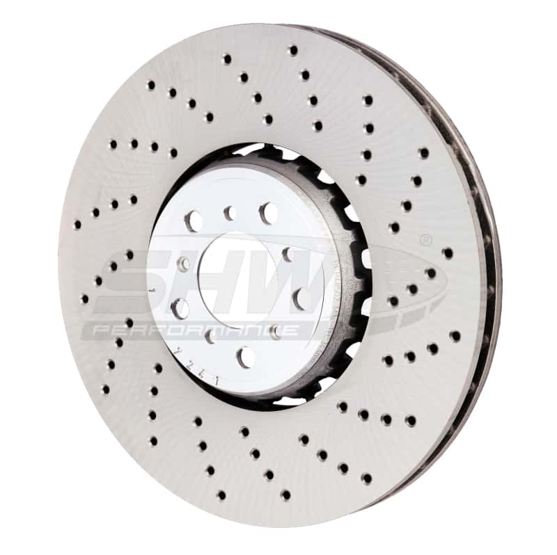 SHW Performance — SHW 15-18 BMW X5 M 4.4L Right Front Cross-Drilled Lightweight Brake Rotor (34112284902) - view 2
