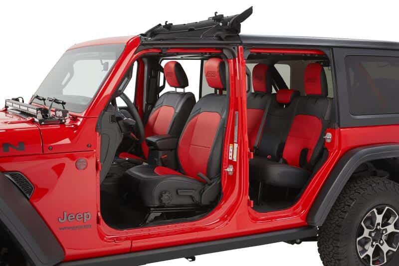 PRP Seats — PRP 2018+ Jeep Wrangler JLU/4 door Rear Bench Cover with Cloth Interior - Black/Red
Seat Covers - view 5
