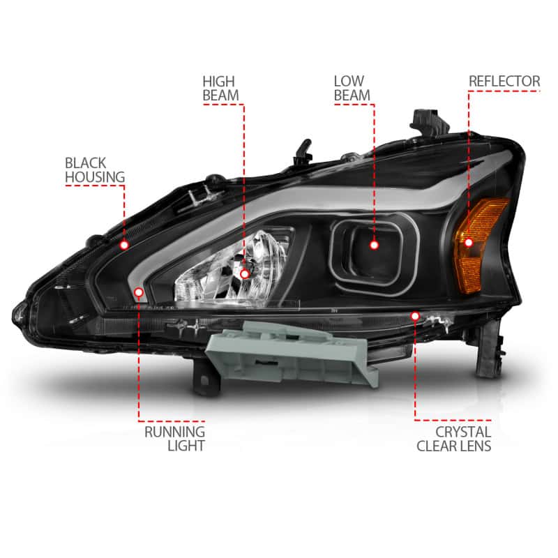 ANZO — ANZO 13-15 Nissan Altima (w/o Factory HID Bulbs) Projector Headlights - w/ Light Bar Black Housing
Head Light Set
HdLtSet - view 10