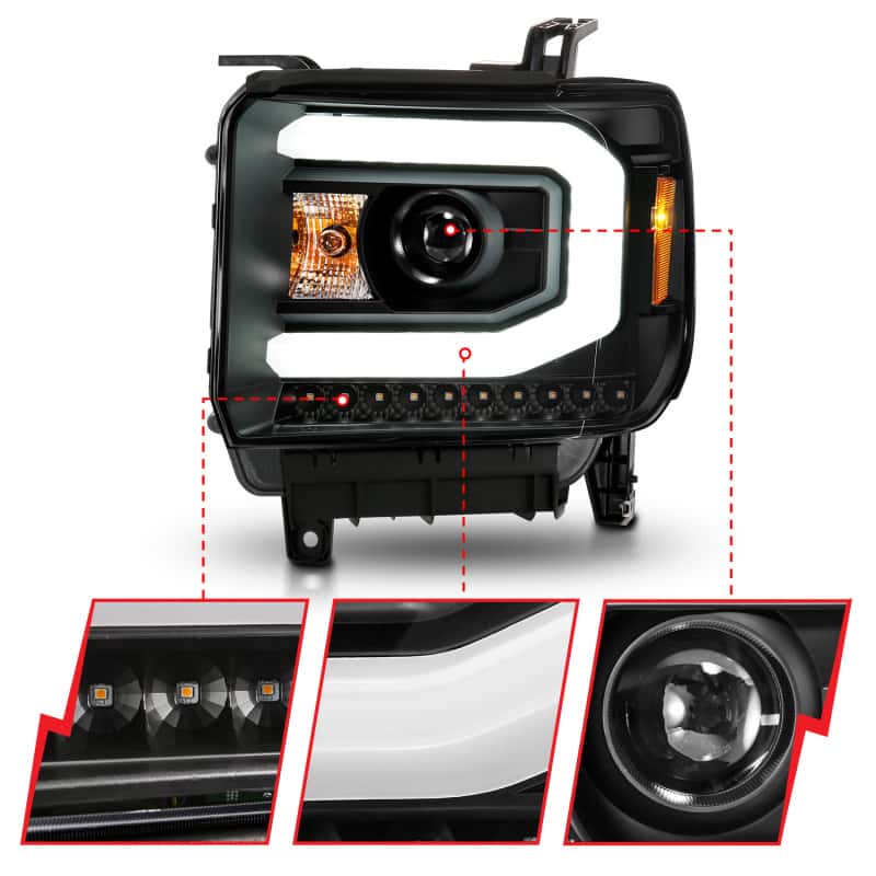 ANZO — ANZO 2014-2015 GMC Sierra 1500 Projector Headlights w/ Light Bar Black Housing (Halogen Type)
Head Light Set
HdLtSet - view 9