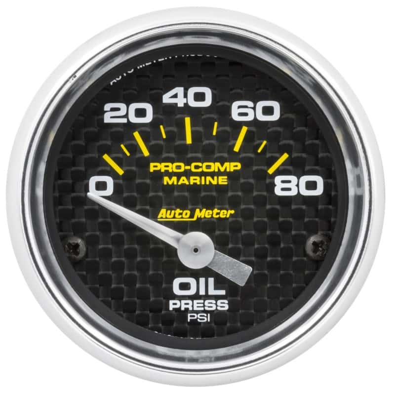 AutoMeter — Autometer Marine Carbon Fiber 2-1/16in 80 PSI Electric Oil Pressure Gauge
GA 2" OILP 80PSI MCF - view 1