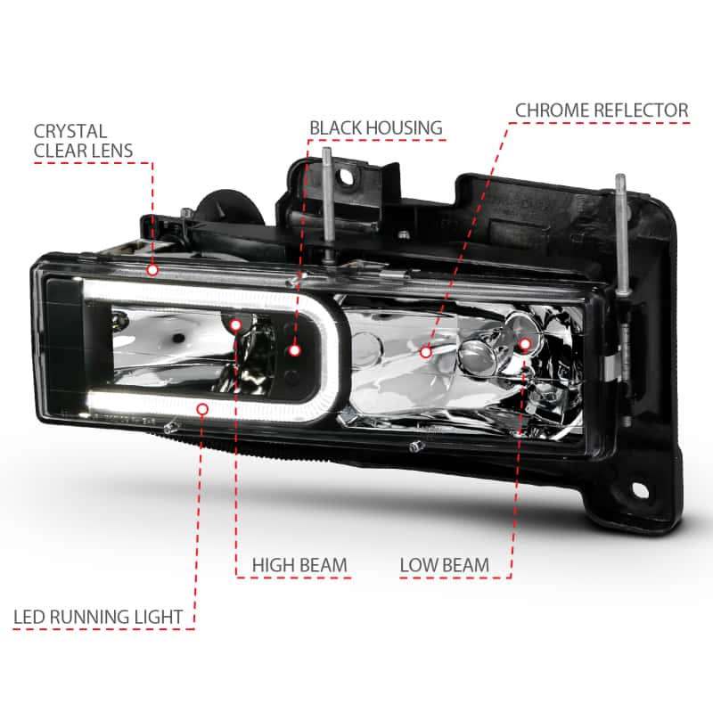 ANZO — ANZO 1999-2000 Cadillac Escalade Crystal Headlights Light Bar Black Housing (Pair)
Head Light Set
HdLtSet - view 7