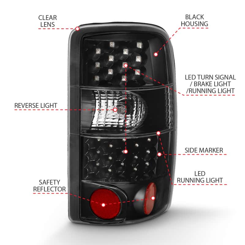 ANZO — ANZO 2000-2006 Chevrolet Tahoe Led Taillights Black/Clear
Tail Light Set
LED Taillights - view 10