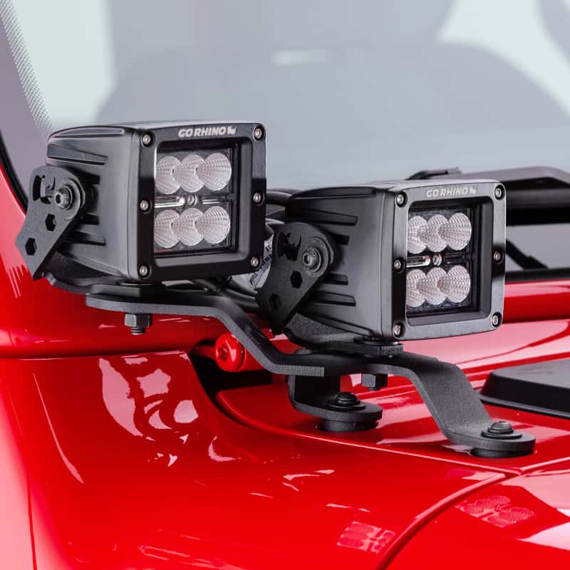 Go Rhino — Go Rhino 18-20 Jeep Wrangler JL/JLU/Gladiator JT Light Mount - Two 3in Cubes Offset
WS Cowl Mount - view 6