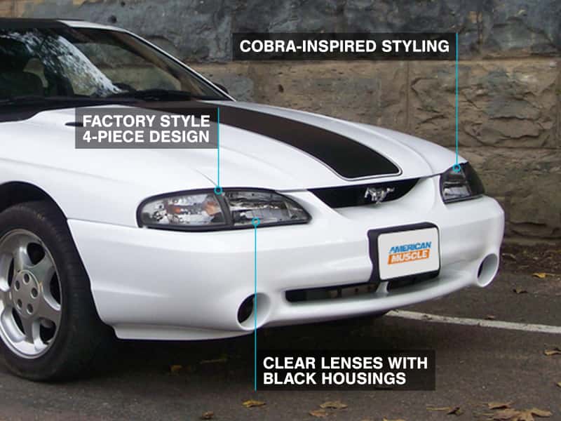 Raxiom — Raxiom 94-98 Mustang Axial Series Cobra Style Headlights- Black Housing (Clear Lens)
Headlights - view 10