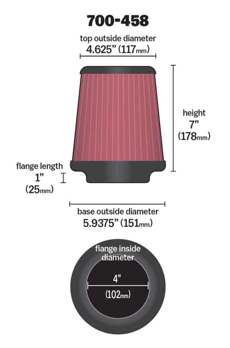 Airaid — Airaid Universal Air Filter - Cone 4 x 7 x 4 5/8 x 7 w/ Short Flange - view 4