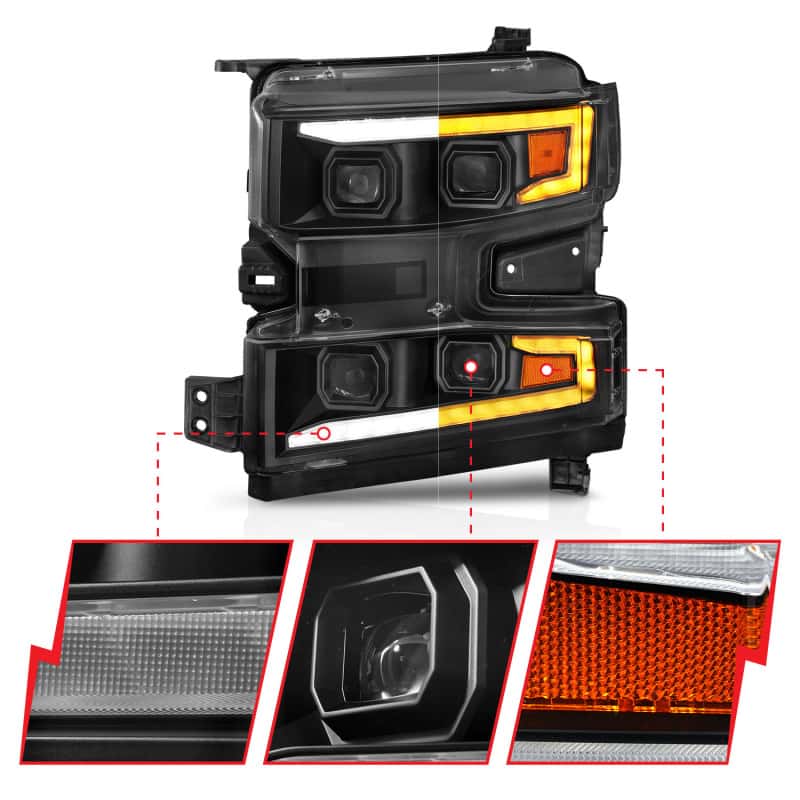 ANZO — ANZO 19-22 Chevrolet Silverado 1500 LED Proj HL w/Lgt Bar SwBk Seq. Blk w/In. Light - Driver Side ON
Head Light Set
HdLt - view 4