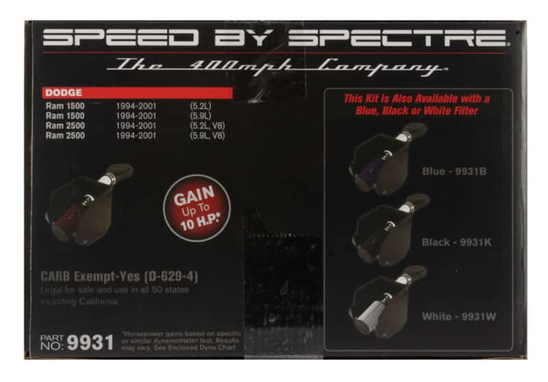 Spectre — Spectre 94-01 Dodge RAM 1500/2500 V8-5.2/5.9L F/I Air Intake Kit - Polished w/Red Filter
Spectre Air Intake K
Air Intake System - view 8