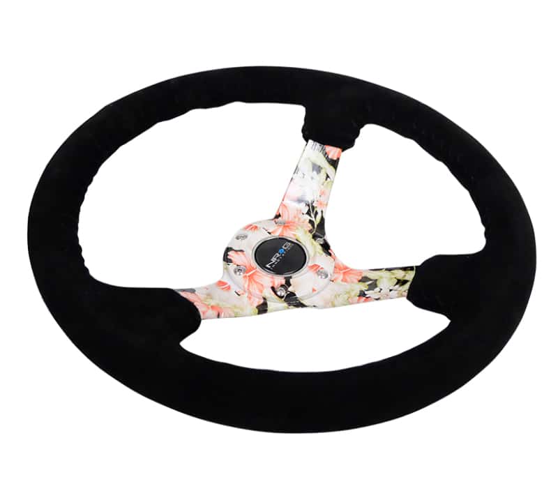NRG — NRG Reinforced Steering Wheel (350mm / 3in. Deep) Blk Suede Floral Dipped w/ Blk Baseball Stitch - view 3