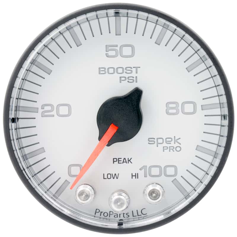 AutoMeter — Autometer Spek-Pro 2 1/16in 100PSI Stepper Motor W/Peak & Warn White/Black Boost Gauge
GA 2" BST 100 WFB SP - view 1