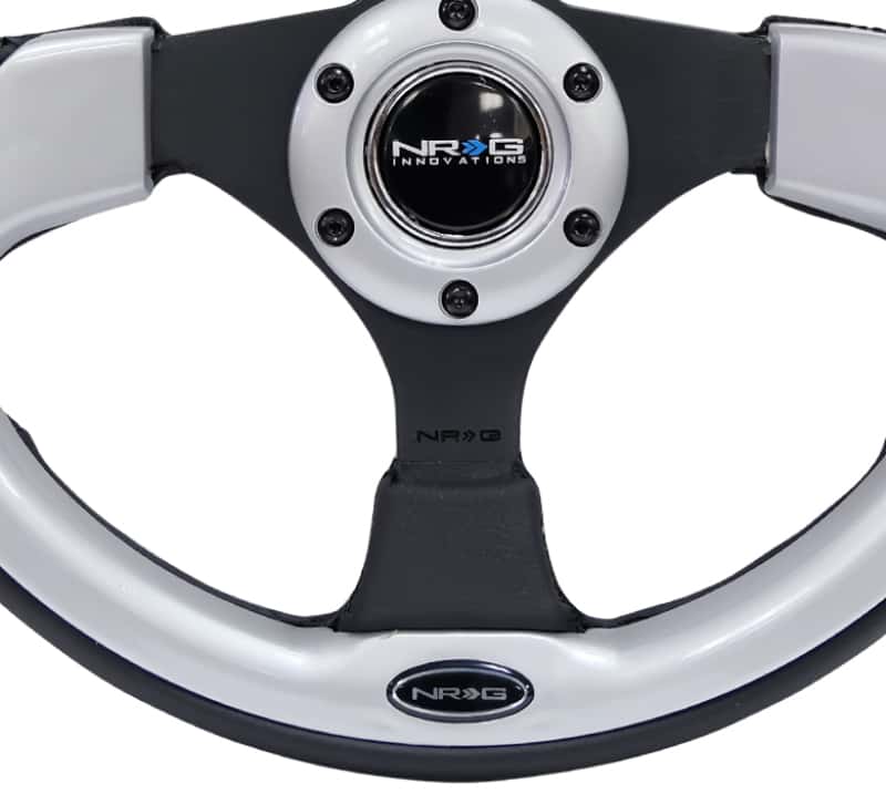 NRG — NRG Reinforced Steering Wheel (320mm) Blk w/Silver Trim & 5mm 3-Spoke - view 4
