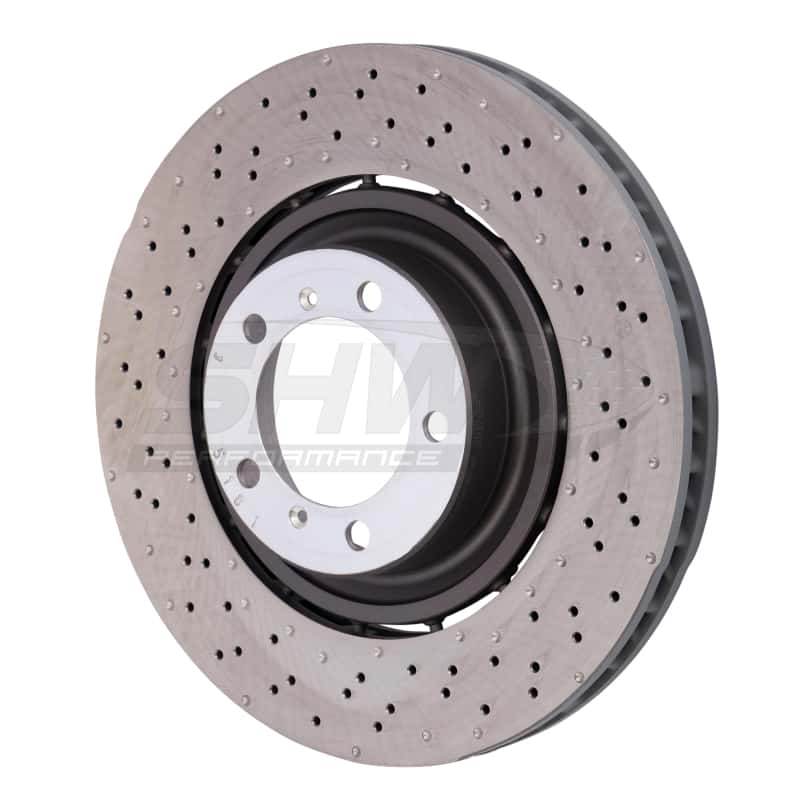 SHW Performance — SHW 14-19 Porsche 911 Turbo 3.8L w/o Ceramics Left Front Drilled-Dimpled LW Brake Rotor (9P1615301K) - view 1