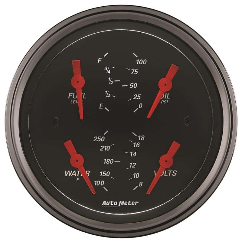 AutoMeter — Autometer Designer Black 3.375in Quad Gauge - Fuel Level / Oil Pressure / Water Temp. / Voltmeter
GA 3.4" QUAD 0-90 DB - view 3