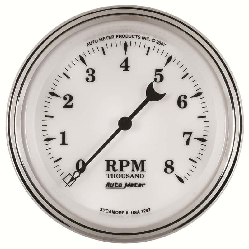 AutoMeter — AutoMeter Gauge Tachometer 3-3/8in. 8K RPM In-Dash Old Tyme White II
3-3/8" TACH, 8,000 R - view 1