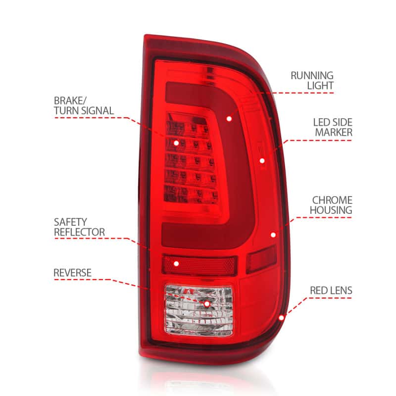 ANZO — ANZO 2008-2016 Ford F-250 LED Taillights Chrome Housing Red/Clear Lens (Pair) - view 7