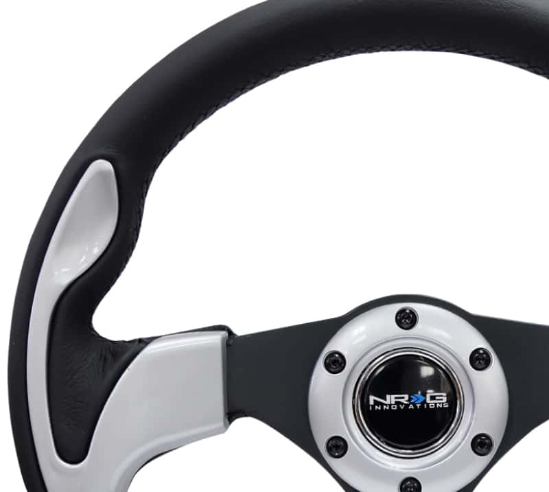 NRG — NRG Reinforced Steering Wheel (320mm) Blk w/Silver Trim & 5mm 3-Spoke - view 3