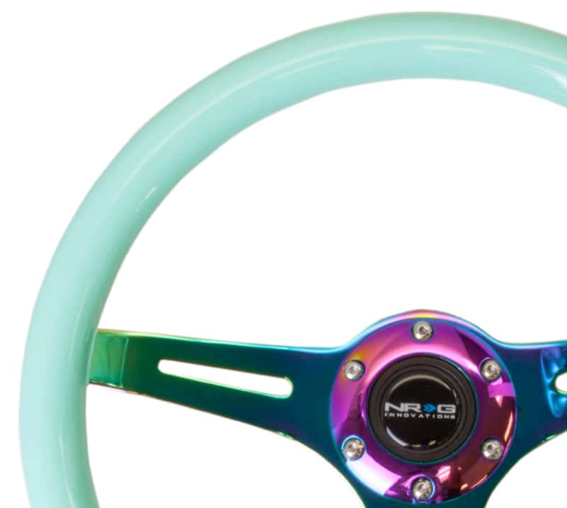 NRG — NRG Classic Wood Grain Steering Wheel (350mm) Minty Fresh Color w/Neochrome 3-Spoke Center - view 2