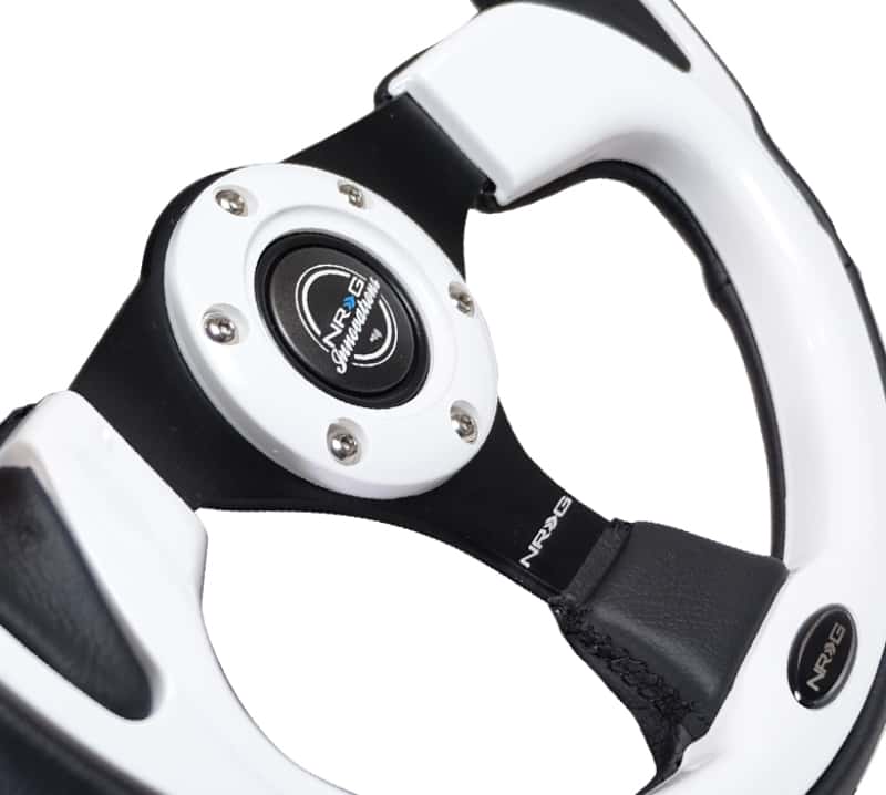 NRG — NRG Reinforced Steering Wheel (320mm) Blk w/White Trim & 4mm 3-Spoke - view 9