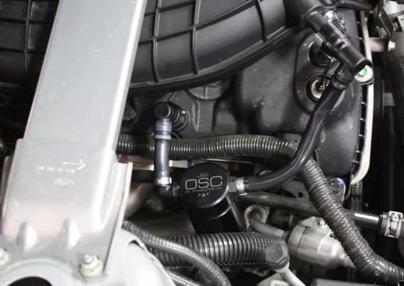 J&L — J&L 11-17 Ford Mustang V6 Passenger Side Oil Separator 3.0 - Black Anodized
Oil Separator - view 1
