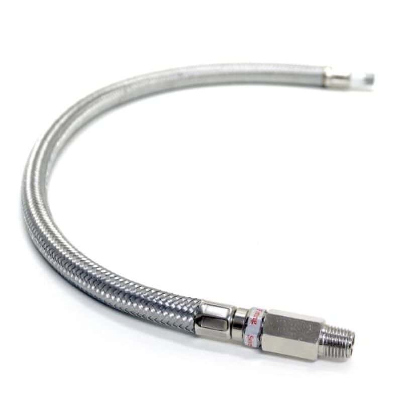 Kleinn Air Horns — Kleinn 18In Stainless Steel Braided Leader Hose w/ Check Valve-1/8In M NPT Inlet/ 1/4In M NPT Outlet
1/8"-1/4' Lead Hose - view 1
