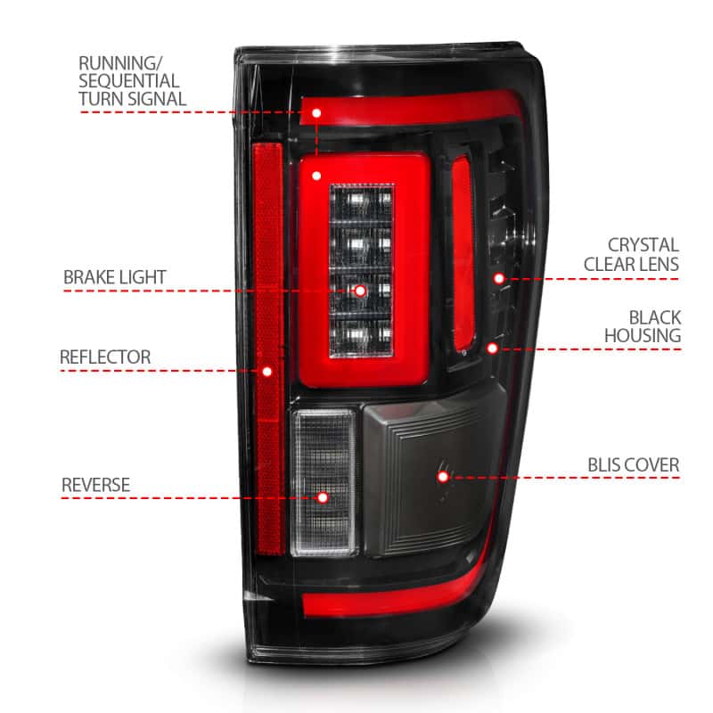 ANZO — ANZO 21-23 Ford F-150 LED Taillights Seq. Signal w/BLIS Cover - Black Housing
Tail Light Set - view 10