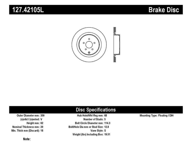 Stoptech — StopTech 09 Infiniti FX50 SportStop Slotted & Drilled Rear Left Rotor
Disc Brake Rotor
Slot/Drill Rotor - view 3