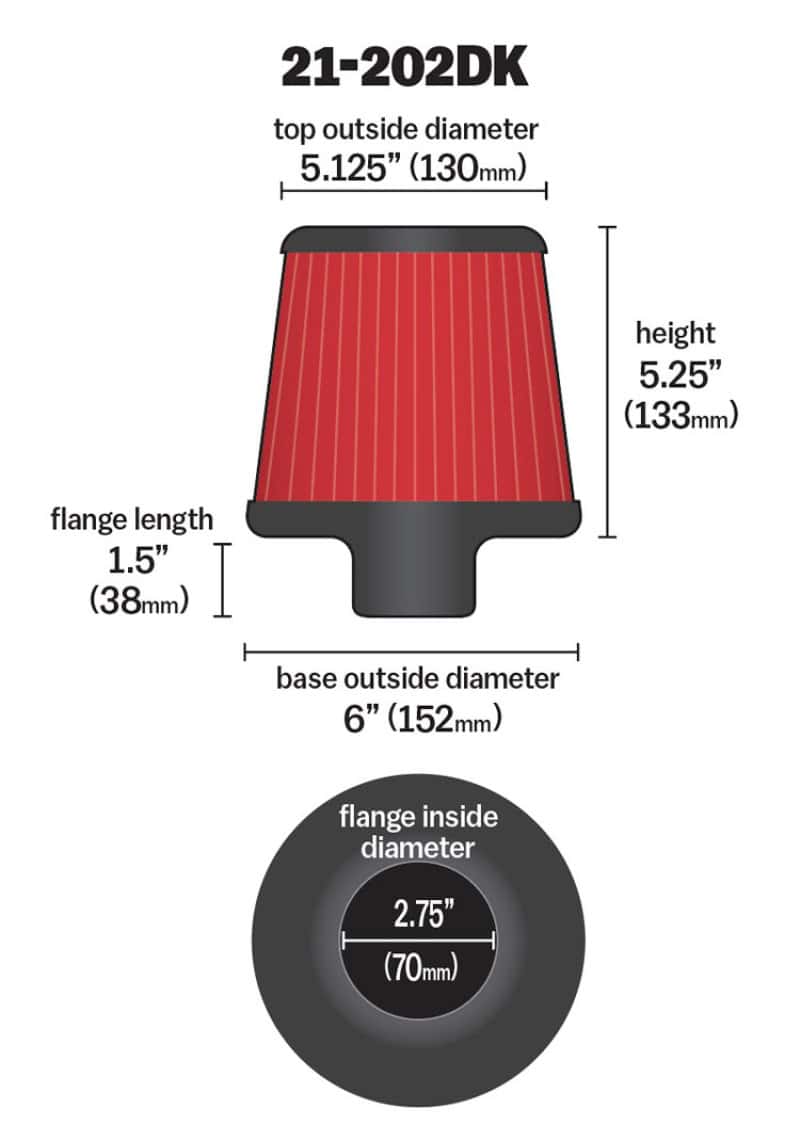 AEM Induction — AEM 2.75 in Short Neck 5 in Element Filter
AEM DryFlow Air Filt
Air Filter - view 3