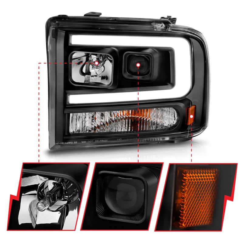 ANZO — ANZO 99-04 Ford F250/F350/F450/Excursion (excl 99) Projector Headlights - w/ Light Bar Black Housing
Head Light Set
HdLtSet - view 9