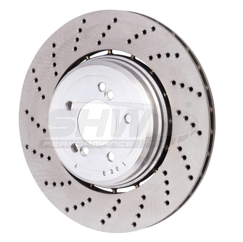SHW Performance — SHW 06-10 BMW M5 5.0L Left Rear Cross-Drilled Lightweight Brake Rotor (34212282807) - view 2