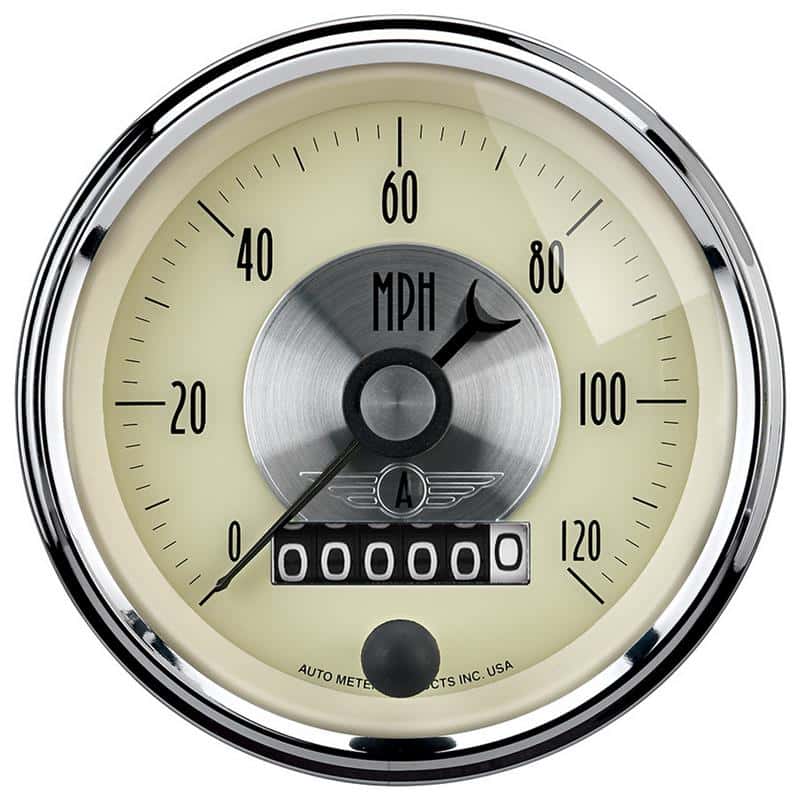AutoMeter — AutoMeter Gauge Speedo 3-3/8in. 120MPH Elec. Program W/Wheel Odo Prestige Antique. Ivory
3-3/8" SPEEDO, 120 M - view 2