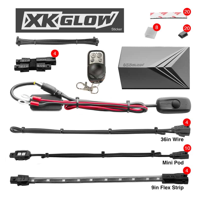 XKGLOW — XK Glow Strips Single Color XKGLOW LED Accent Light Motorcycle Kit Light Blue - 10xPod + 4x8In - view 3
