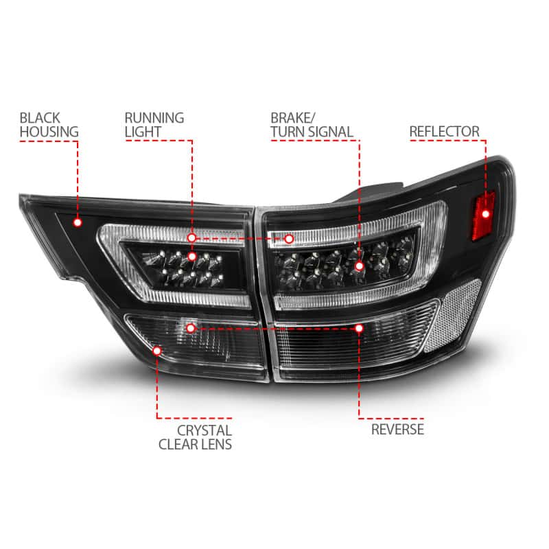 ANZO — ANZO 11-13 Jeep Grand Cherokee LED Taillights w/ Lightbar Black Housing/Clear Lens 4pcs - view 10