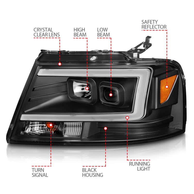 ANZO — ANZO 2004-2008 Ford  F-150 Projector Headlights w/ Light Bar Black Housing
Head Light Set
HdLtSet - view 10