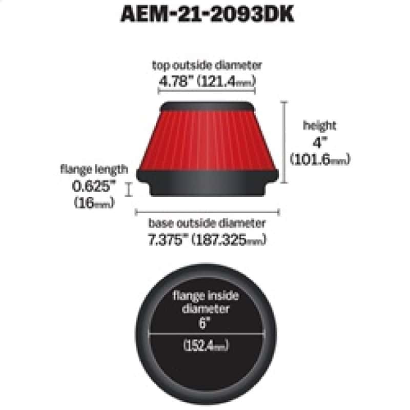 AEM Induction — AEM 6 in x 4 in Dryflow Tapered Conical Air Filter
AEM DryFlow Air Filt
Air Filter - view 3