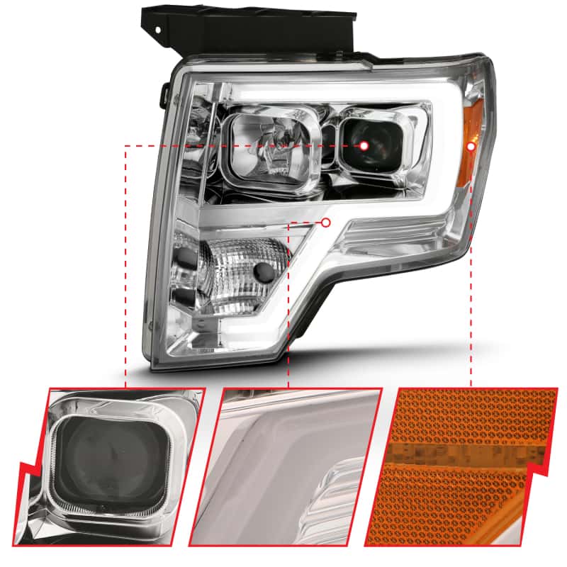 ANZO — ANZO 2009-2014 Ford F-150 Projector Headlight Plank Style Chrome Amber
Head Light Set
HdLtSet - view 9