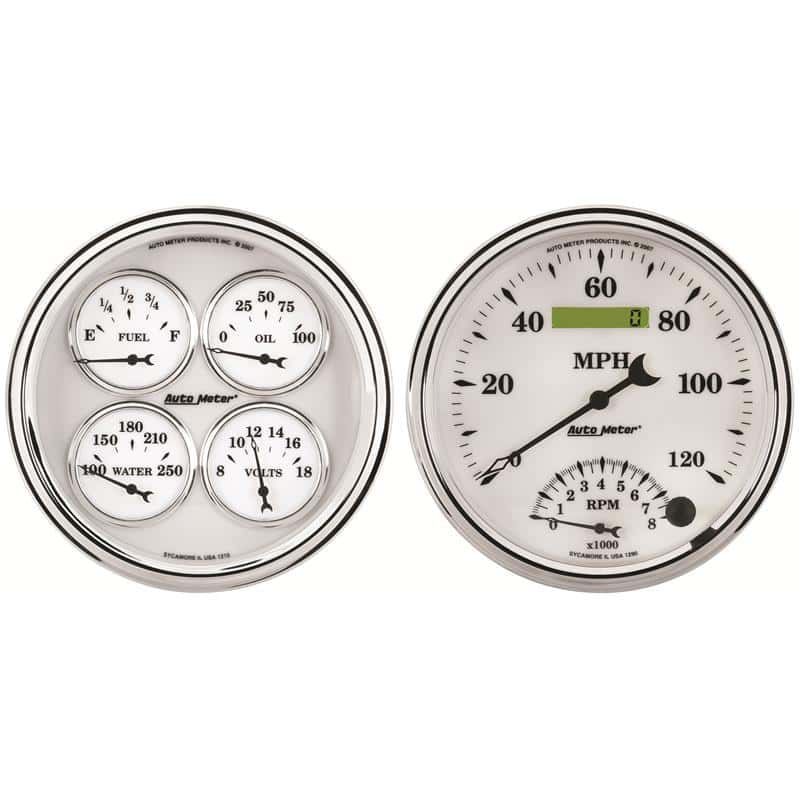 AutoMeter — AutoMeter Gauge Kit 2 Pc. Quad & Tach/Speedo 5in. Old Tyme White II
5" QUAD GAUGE & TACH - view 1