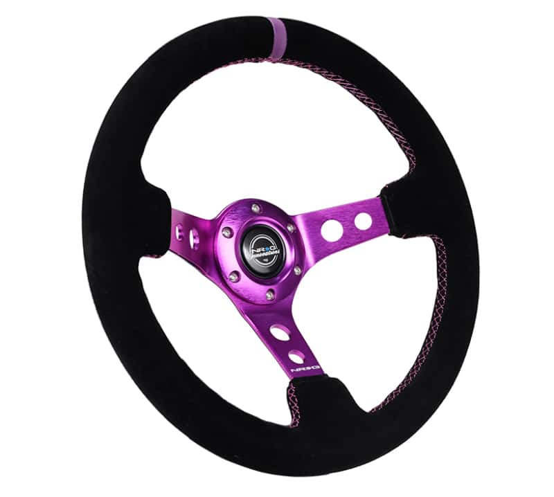 NRG — NRG Reinforced Steering Wheel (350mm / 3in. Deep) Black Suede w/Purple Center & Purple Stitching - view 2
