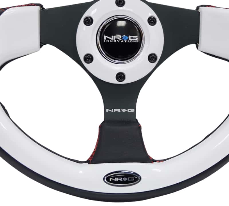 NRG — NRG Reinforced Steering Wheel (320mm) Blk w/White Trim & 4mm 3-Spoke - view 13