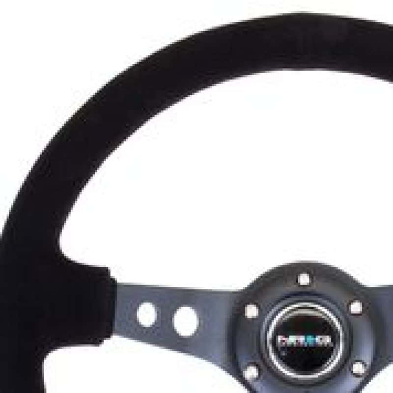 NRG — NRG Reinforced Steering Wheel (350mm / 3in. Deep) Blk Suede/Blk Stitch w/Black Circle Cutout Spokes - view 1