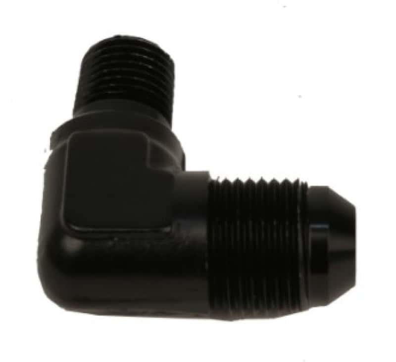 Aeromotive — Aeromotive Fitting Elbow 1/4in-MNPT to AN-08 90-Deg Black
Hose End - view 2
