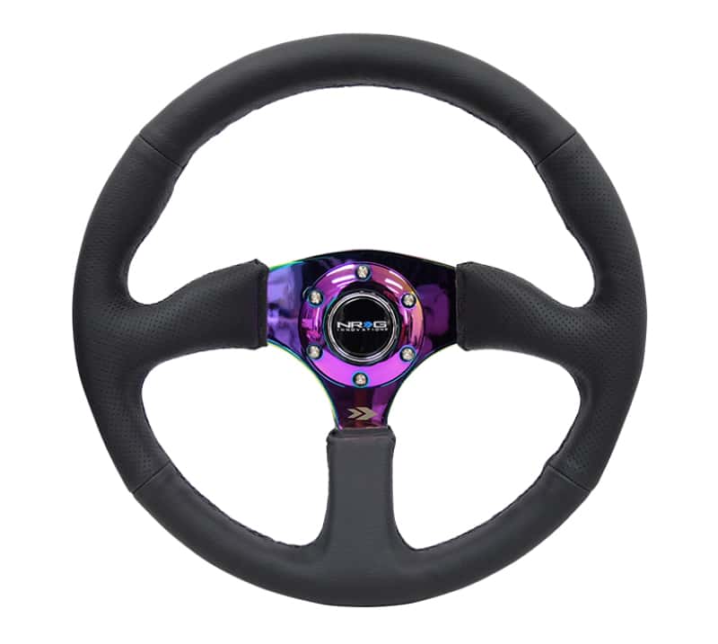 NRG — NRG Reinforced Steering Wheel (350mm / 2.5in. Deep) Leather Race Comfort Grip w/4mm Neochrome Spokes - view 1