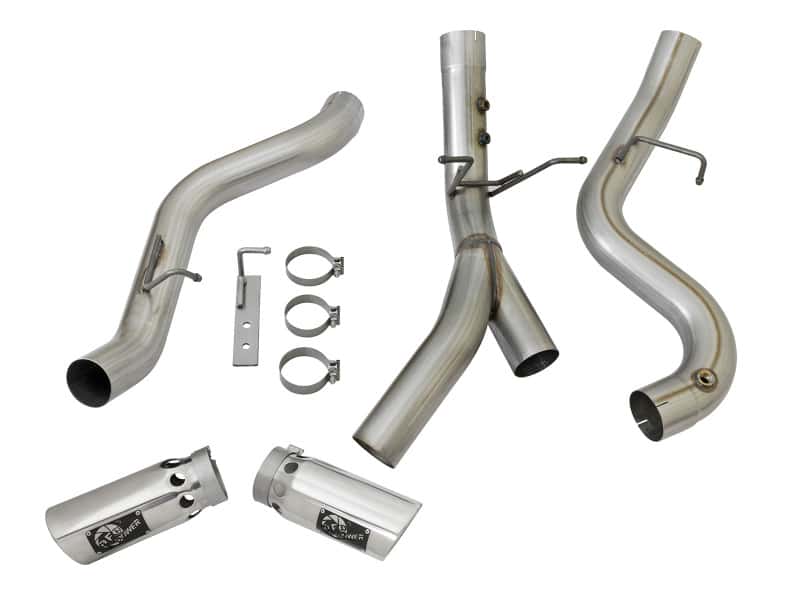 aFe — aFe Large Bore-HD 4in 409-SS DPF-Back Exhaust w/Dual Polished Tips 2017 GM Duramax V8-6.6L (td) L5P
DPF-Back Exhaust - view 6