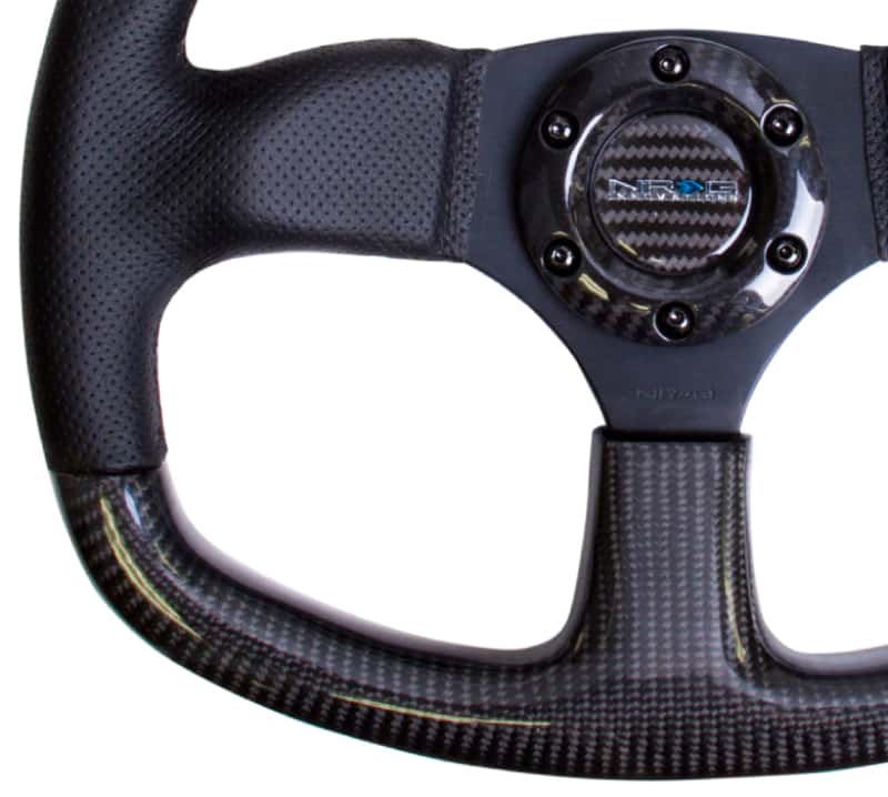 NRG — NRG Carbon Fiber Steering Wheel (320mm) Flat Bottom & Leather Trim w/Black Stitching - view 6